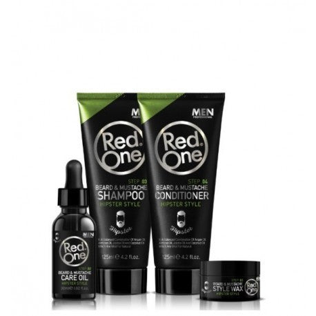 RED ONE BEARD AND MOUSTACHE HIPSTER STYLE MEN SET